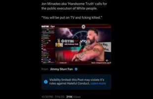 JON MINADEO AKA HANDSOME TRUTH ⚢ CALLS FOR THE PUBLIC EXECUTION OF WHITE PEOPLE