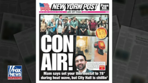 HYPOCRITE MUSLIM INVADER ZOHRAN MAMDANI TELLS YOU 78 DEGREES WHILE HE ENJOYS A COOL 54 AT CITY HALL❗