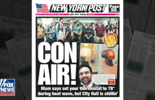 HYPOCRITE MUSLIM INVADER ZOHRAN MAMDANI TELLS YOU 78 DEGREES WHILE HE ENJOYS A COOL 54 AT CITY HALL❗