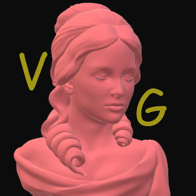 site logo female roman looking statue wuth V on right side and G on left