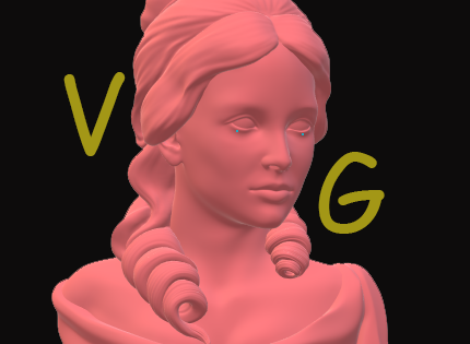 site logo female roman looking statue wuth V on right side and G on left